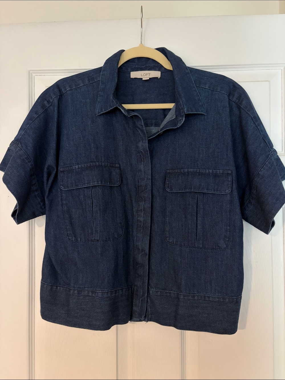 LOFT Indigo Denim Short-Sleeve Utility Shirt Jacket